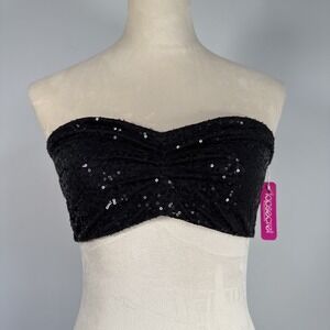 Top Secret Black Sequin Strapless‎ Bandeau Top Womens M/L Festival Y2K NWT